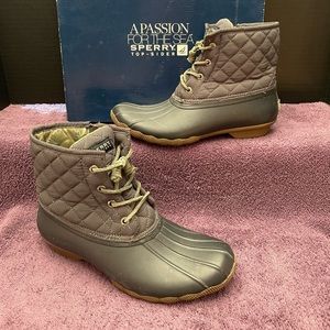 Sperry Saltwater quilted nylon Duck Boots - insulated Navy and Grey